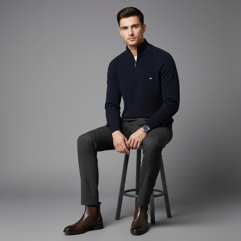 Men's Slim Fit Half-Zip Knitted Jumper | Stylish Knitwear