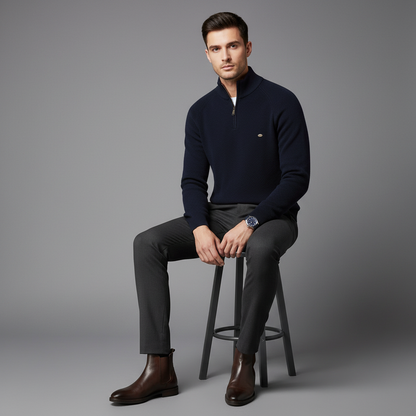 Men's Slim Fit Half-Zip Knitted Jumper | Stylish Knitwear