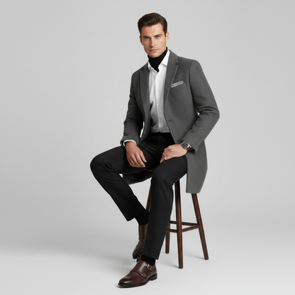 Men's Long Coat | Stylish Notched Lapel Design