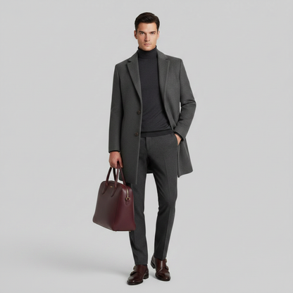 Men's Long Coat | Stylish Notched Lapel Design