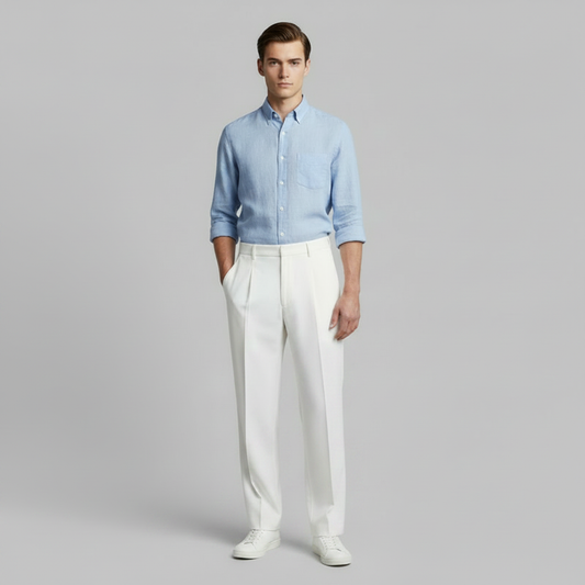 Men's Pleated Trousers | Straight Fit Formal Pants