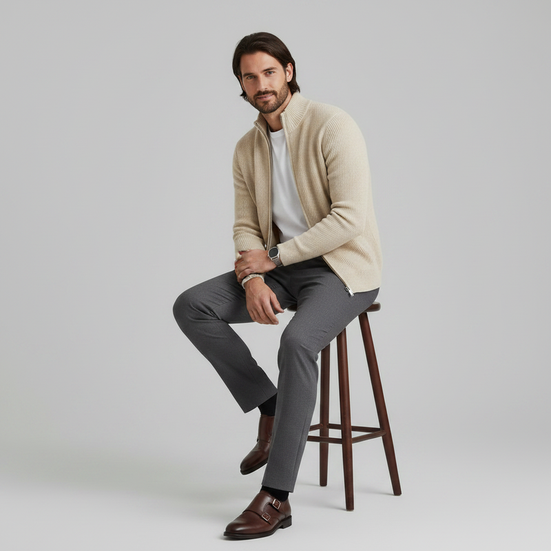 Men's Slim Fit Zip Cardigan | Ribbed Knit Sweater