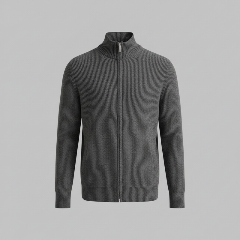 Men's Slim Fit Zip Cardigan | Ribbed Knit Sweater