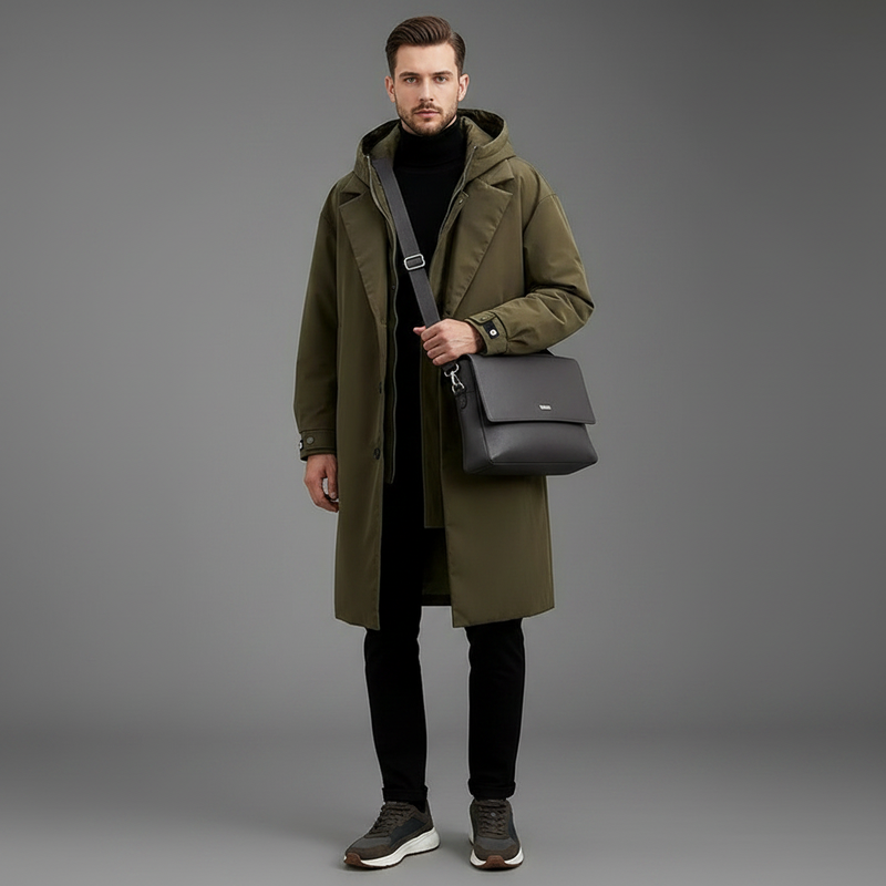 Men's Long Waterproof Puffer Trench Coat | Stylish Outerwear